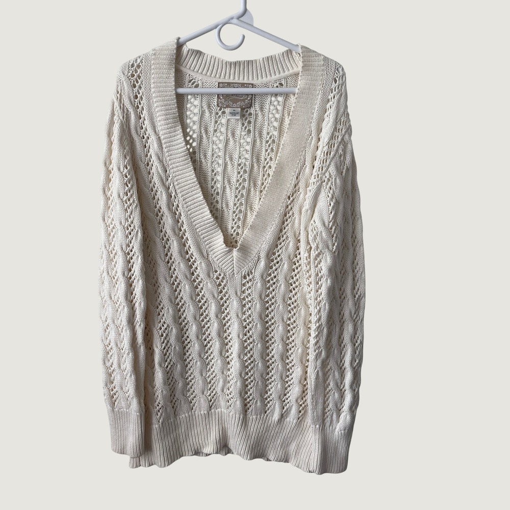 Old Navy Cable Knit Sweater Women XXL Cream Cotton Preppy Academic Cottagecore
